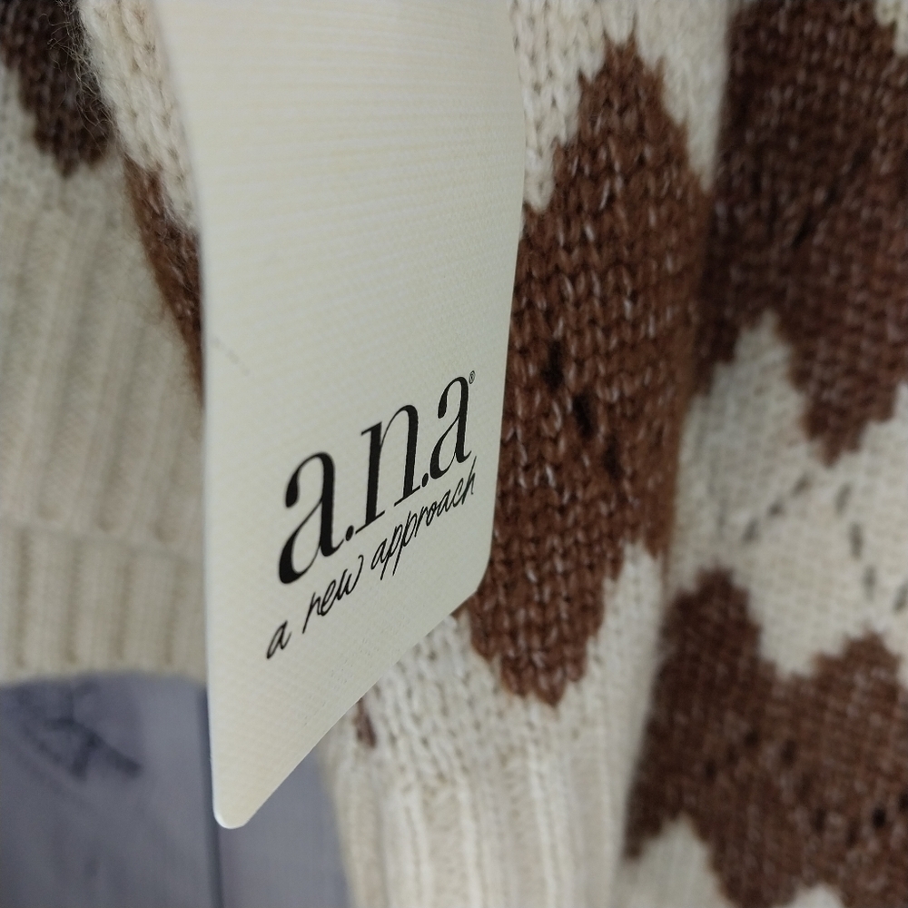 a.n.a a New Approach V-Neck Sweater in Cream and Brown Size XL NWT - Picture 8 of 15